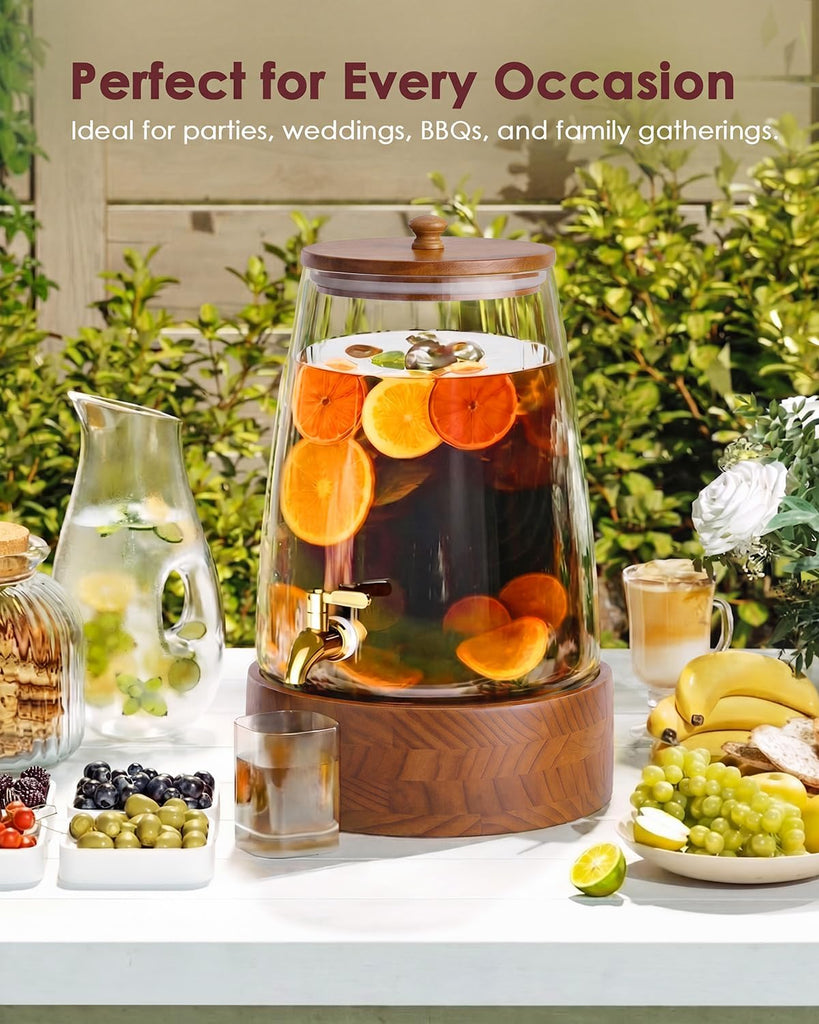 2 Gallon Glass Drink Dispenser with Spigot, Beverage Dispenser with Stand