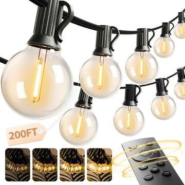 Outdoor String Lights 200FT G40 with Remote 108 LED Waterproof Bulbs