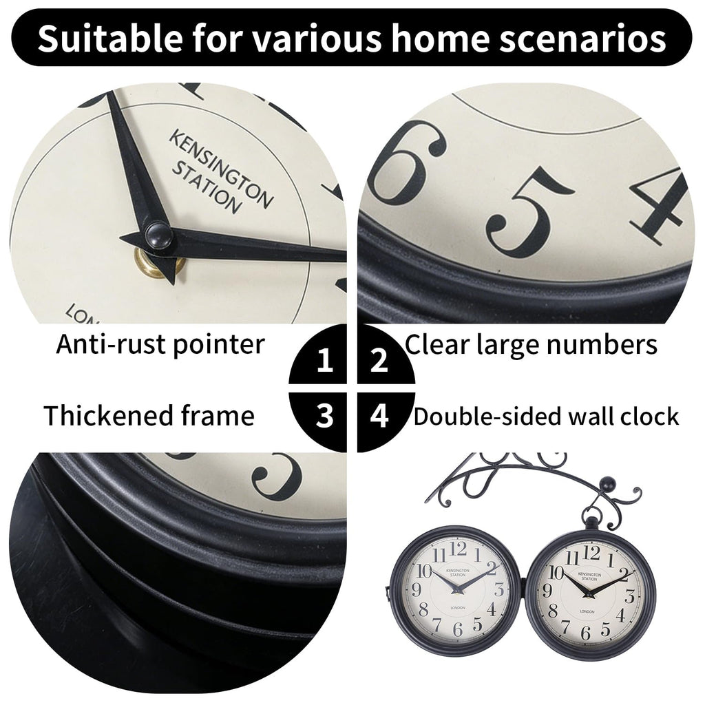 Double Face Clock Iron London Clock Antique Double- Sided Clock Wrought Numbered Wall Decor Hanging Double Sided
