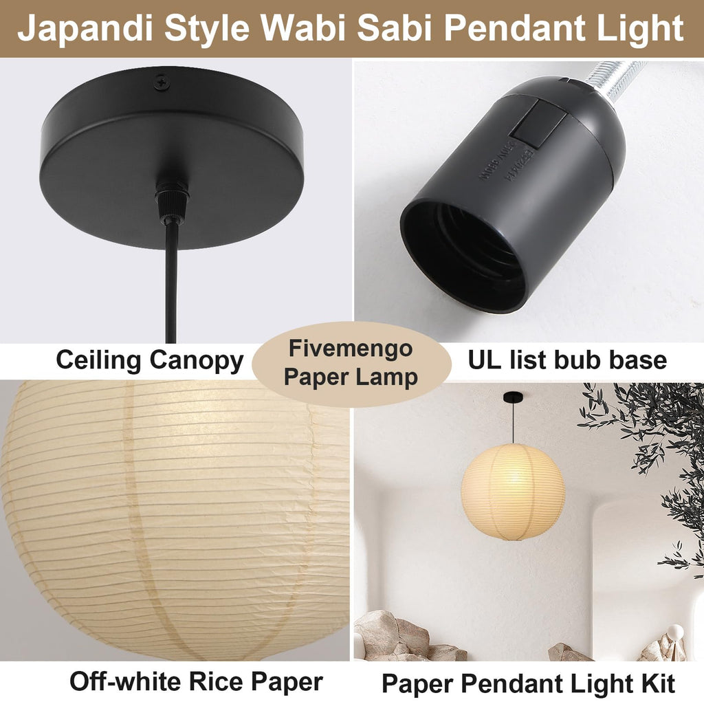 Large Paper Pendant Light with Cord and Canopy, 20in Off-White