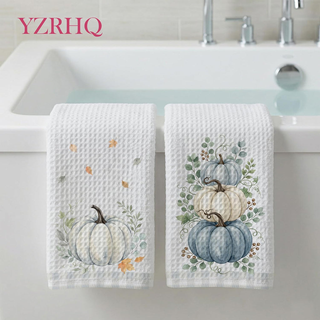 Blue Fall Pumpkin Kitchen Hand Towels 16x24in - Set of 2