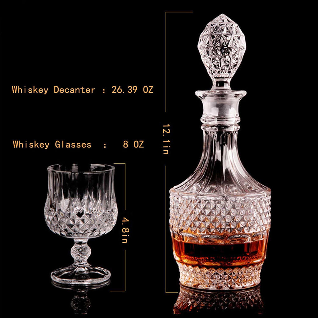 Bourbon Clear Whiskey Decanter,Hand painted Liquor Decanter Glasses Set, Crystal Design Decanter and 6 - Set of 168