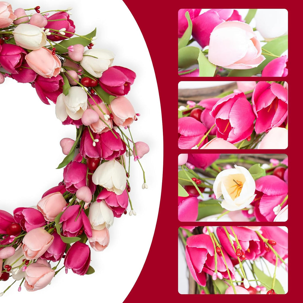 20 Inches Valentines Day Wreath Pink Valentine Wreath for Front Door Colorful Valentine Door Wreaths Tulip Wreaths