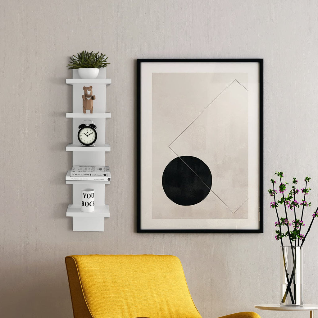 5 Tier Wall Shelf Unit, Small White Vertical Floating Shelf