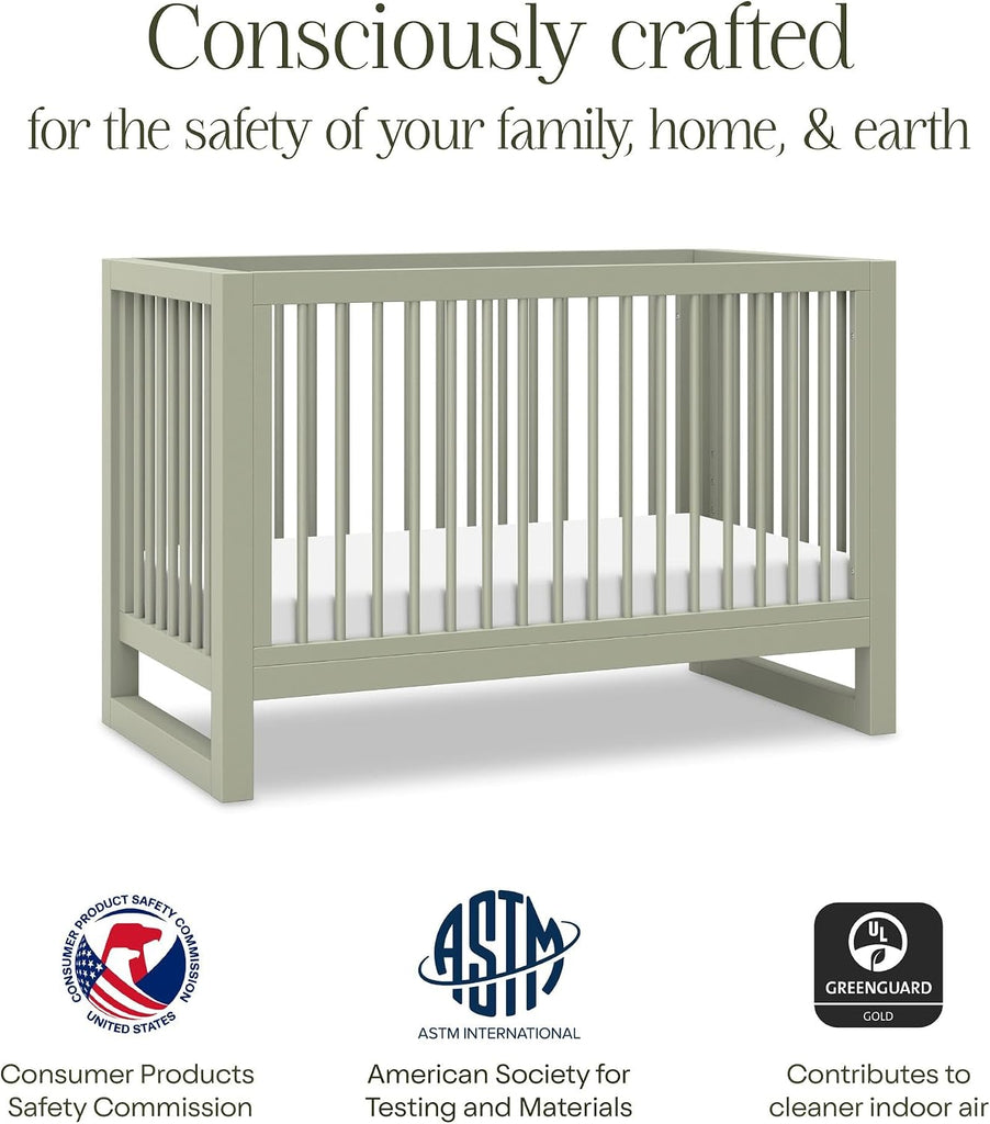 Nantucket 3-in-1 Convertible Crib with Toddler Bed Conversion Kit in French Sage, Greenguard Gold Certified, 100%