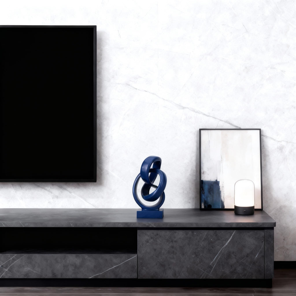 Abstract Blue Knot Sculpture, Geometric Decorative Statue, Blue Decor Coffee Table Bookshelf Top, Office TV Cabinet