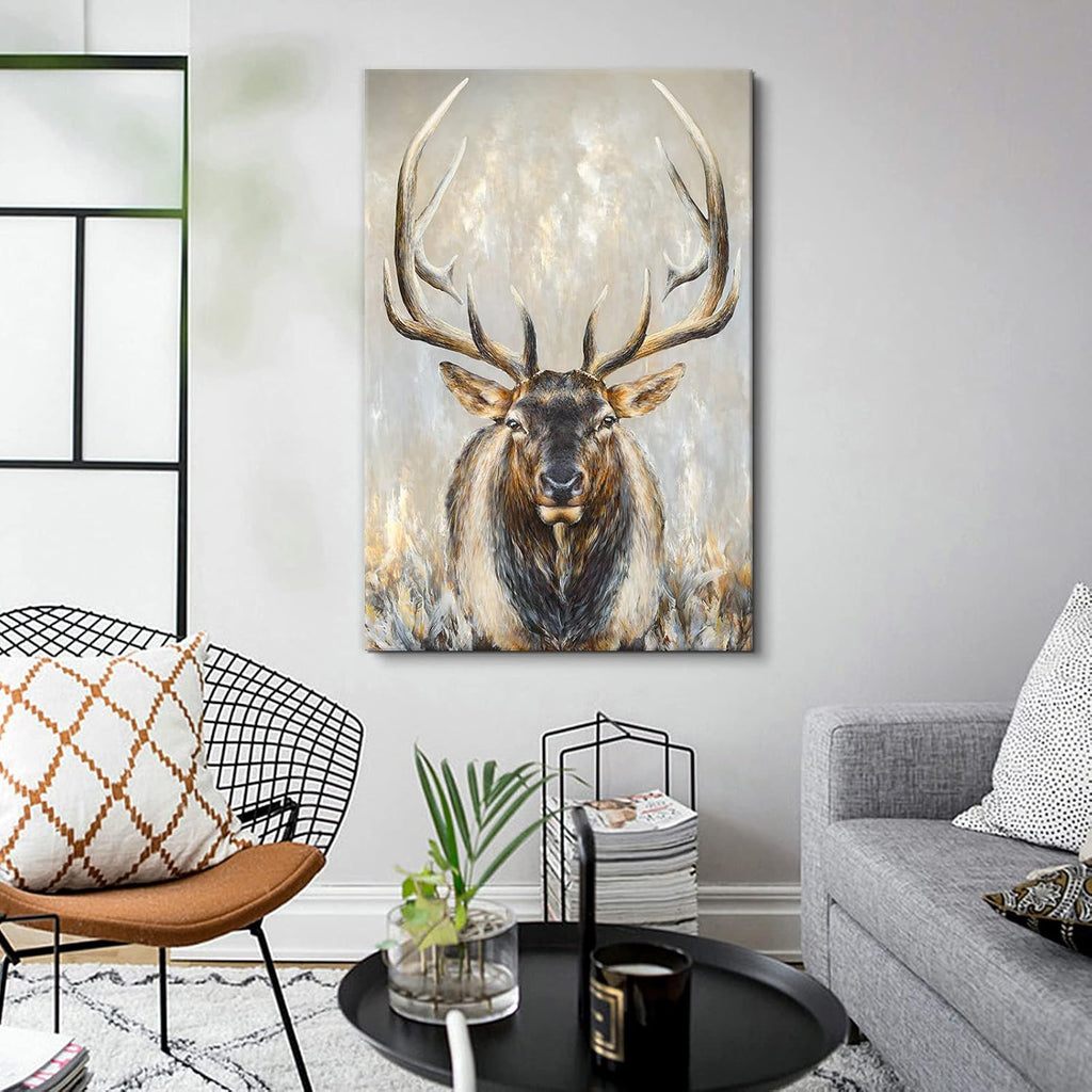 Moose Canvas Wall Art Abstract Wildlife Elk Deer Picture Large Vintage Animal Painting Living Room Farmhouse Decor