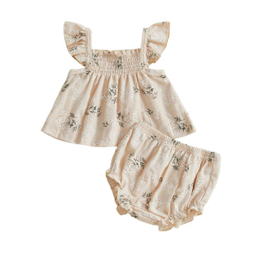 Infant Baby Girl Summer Smocked Clothes Floral Ruffle Shirt Tops Bloomers Shorts Toddler Cute Outfits Set