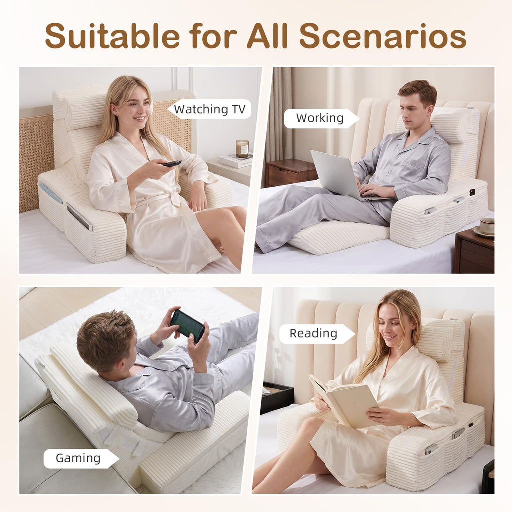 21" Reading Pillow for Adults with Armrests and Adjustable Backrest
