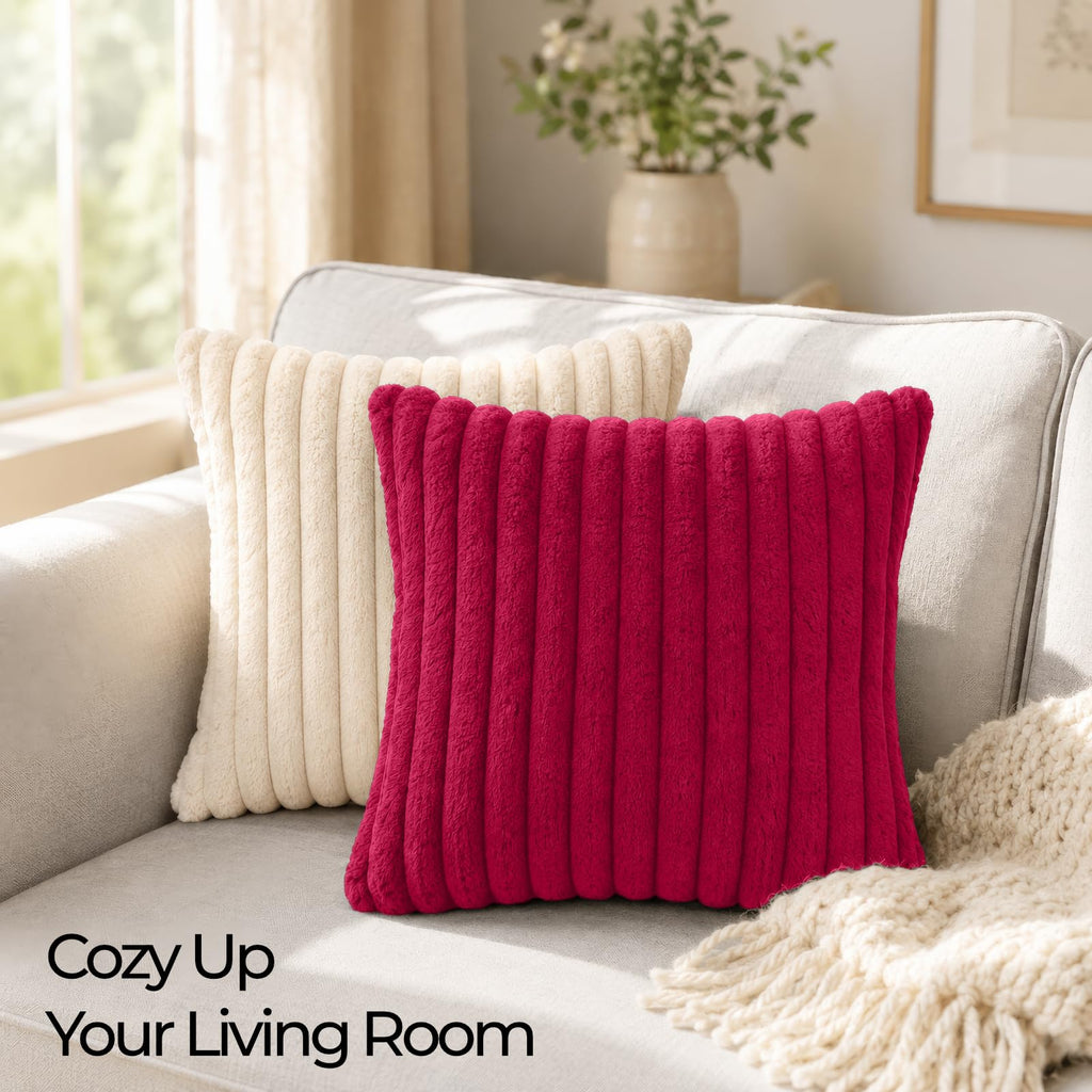Red Faux Fur Throw Pillow Covers 26x26, Set of 2 Cushion Cases