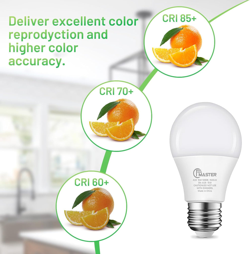 A19 LED Light Bulb, 100W Equivalent Light Bulbs, 15W 5000K Daylight, 1500 Lumens, Non-Dimmable LED Bulb, E26 Standard