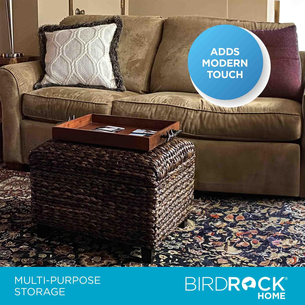 Woven Seagrass Storage Ottoman Cube with Lift Lid, Brown, 22"
