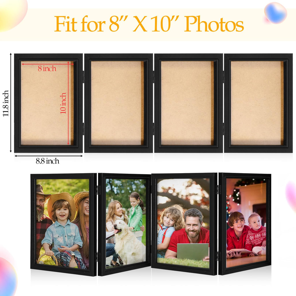 8x10inch 4 Fold Style Frame Folding Hinged Picture Frames Decor, Black