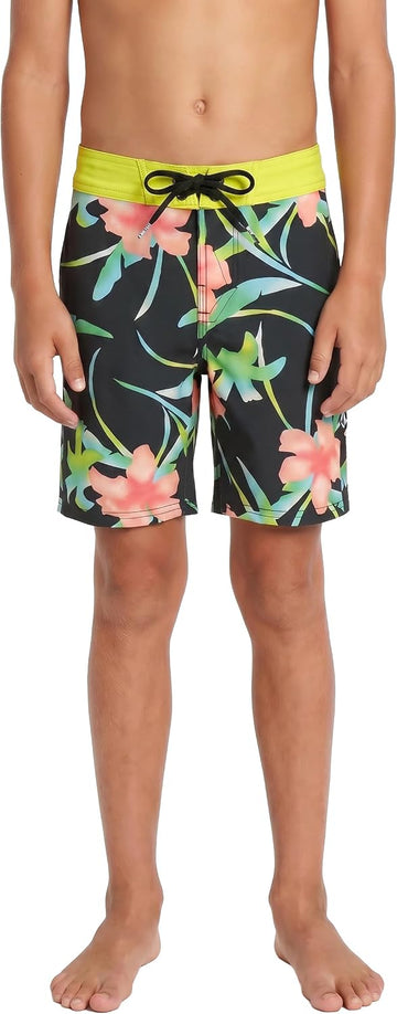 Boys' Elastic Waist Boardshort - UPF 50+ Sun Protection Quick Dry Lined Swim Trunks-Big Boys