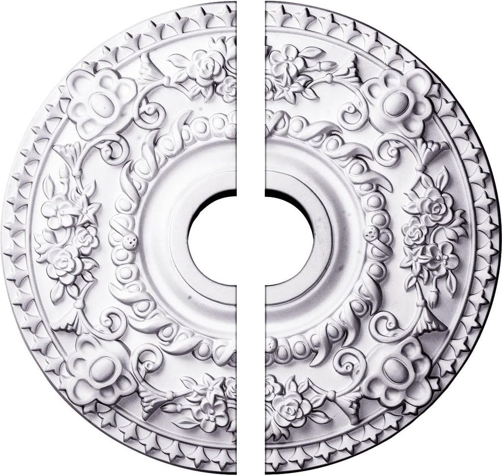 18"OD x 3 1/2"ID x 1 1/2"P Rose Ceiling Medallion, Fits Canopies up to 7-1/4", 2 Piece
