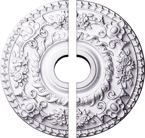 18"OD x 3 1/2"ID x 1 1/2"P Rose Ceiling Medallion, Fits Canopies up to 7-1/4", 2 Piece