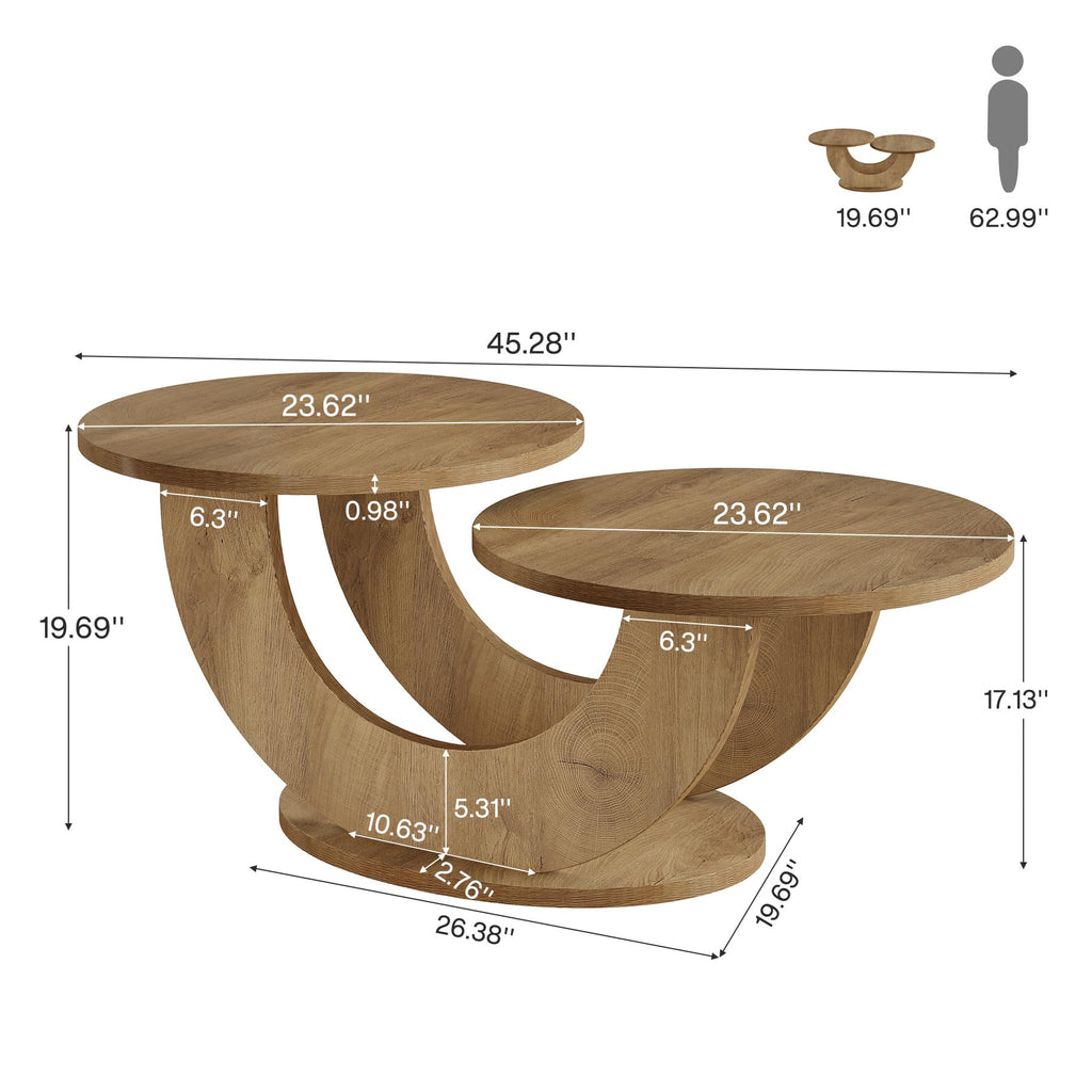 46-inch Round Coffee Table, Modern Living Room Coffee Table with Funky U-Shaped Frame, Low Accent Center Tea Table