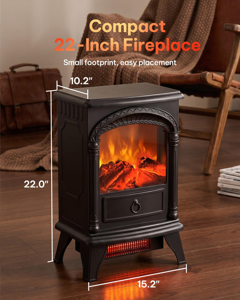 22" Electric Fireplace Stove, 3D Dancing Flames, 1500W/5100 BTU