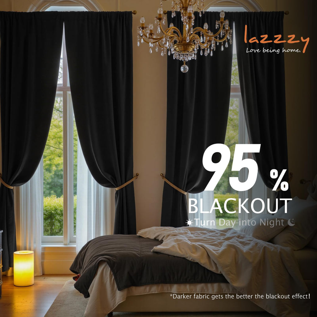 Extra Long Black Velvet Curtains Rod Pocket 52×120 Inch 2 Panels