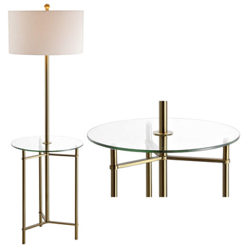 Chuck 59" Metal and Glass Side Table Floor Lamp, Brass Gold