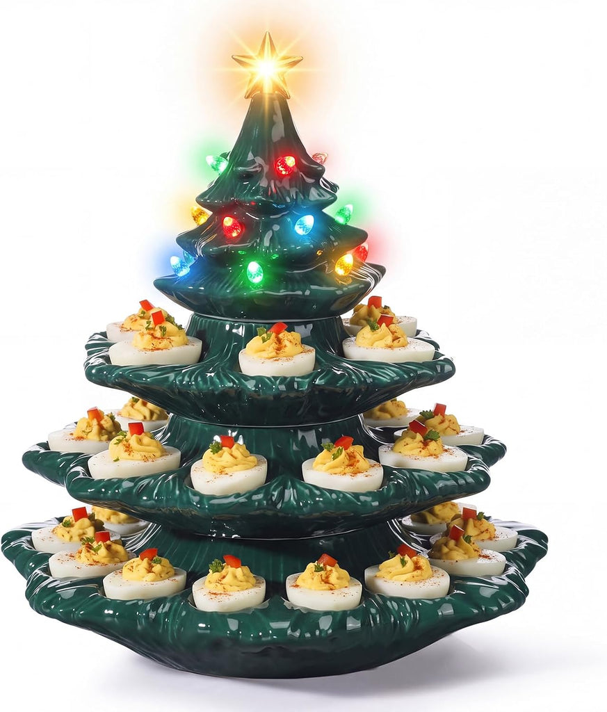 4 Tier Ceramic Christmas Tree Deviled Egg Tray, Holds 30 Eggs