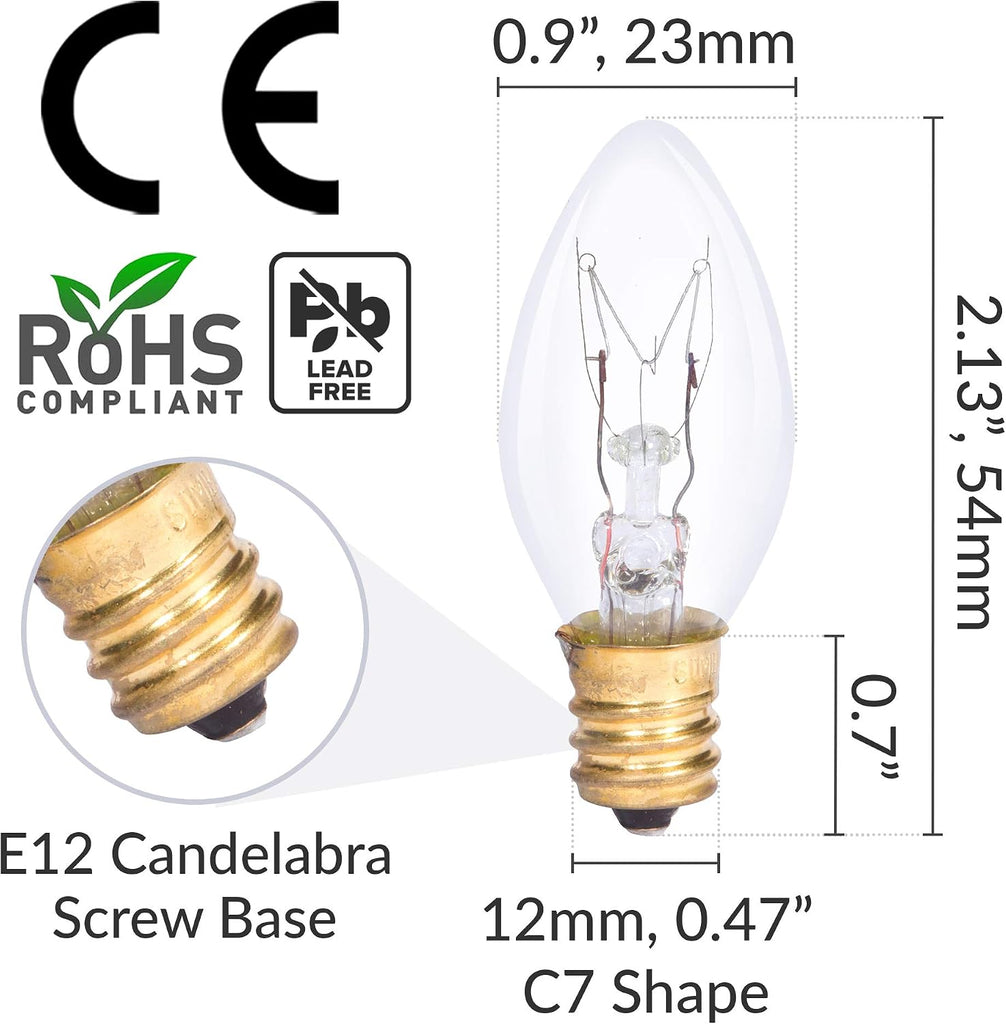 C7 25W Replacement Bulb E12 Candelabra Base, 2700K, 6 Pack