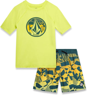 Baby Boys Swimsuit Set 2 Piece Short Sleeve Rash Guard & Swim Trunks