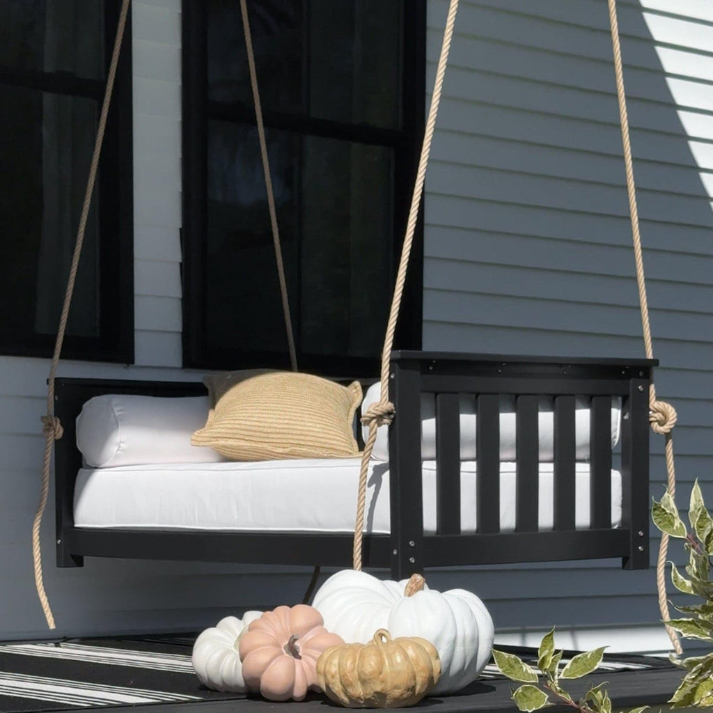 Beckett Heavy Duty Poly Daybed Swing in White, Crib Size - Composite HDPE Porch Swing Bed Made from Recycled Plastic