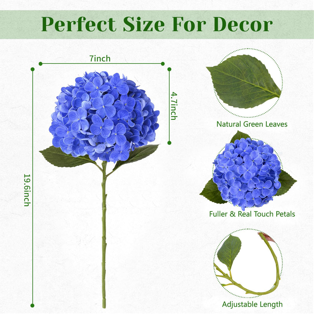6 Pcs Real Touch Hydrangea Artificial, Dark Blue