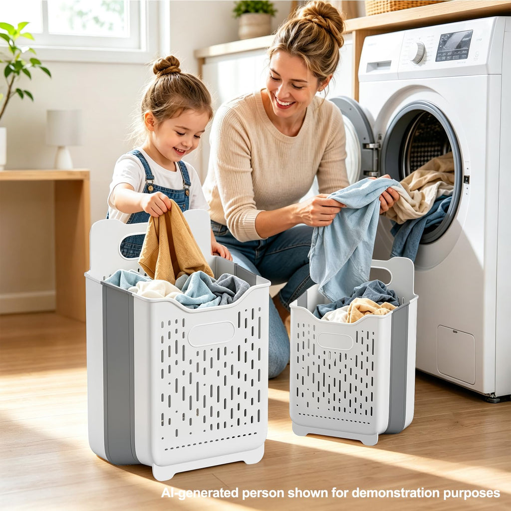 2 Pack Collapsible Laundry Basket with Handle, 18+45L (4.5+11Gal)