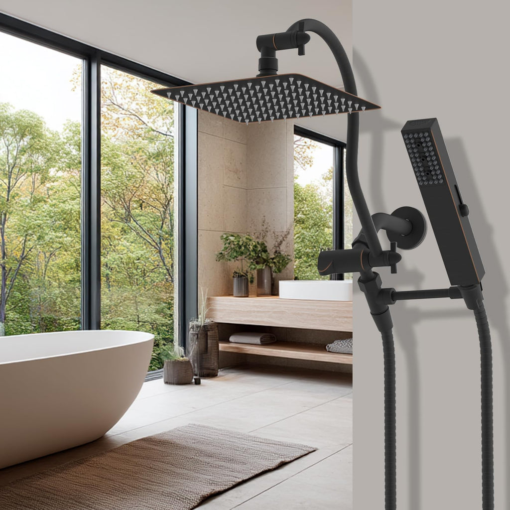All Metal cUPC Certified Shower Head, 8'' High Pressure Rainfall Showerhead Combo, Handheld Shower Wand, 12''