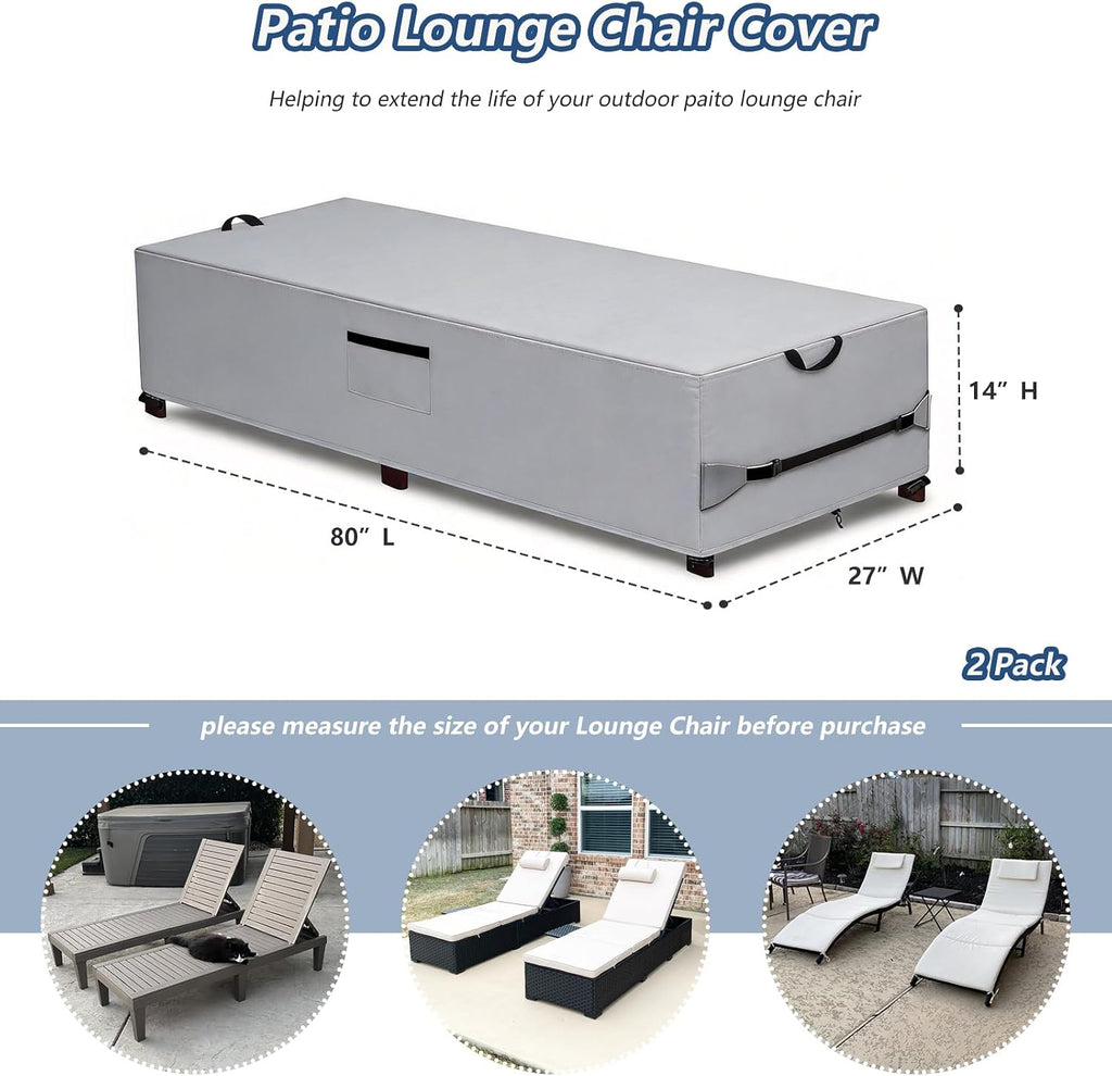 600D Waterproof Outdoor Chaise Lounge Covers 2 Pack,80"Lx28"Wx14"H inch | Heavy Duty Waterproof Weather Resistant