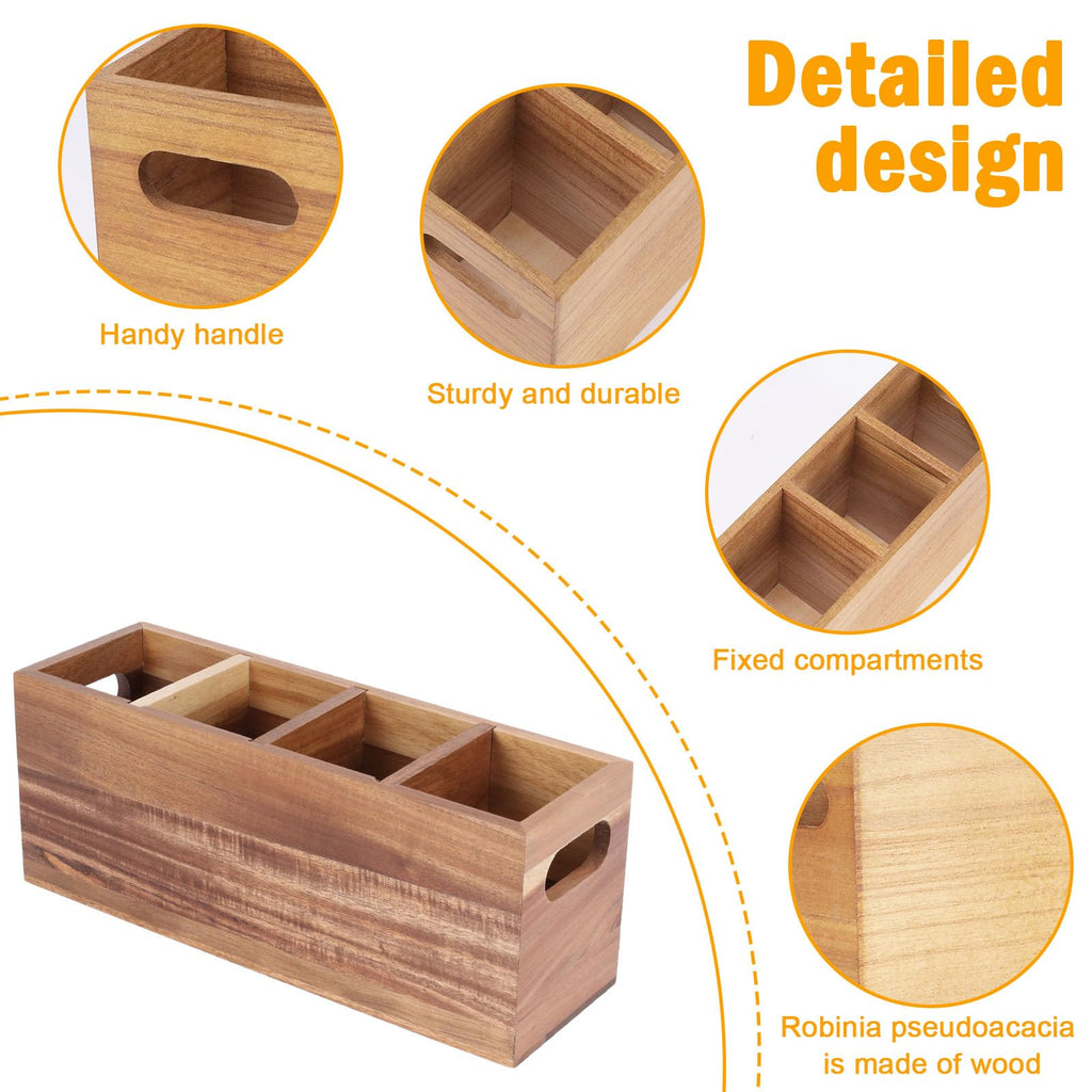 Silverware Holder,Acacia Wood Utensil Holder for Countertop,4 Compartment Silverware Caddy Organizer,Large Silverware