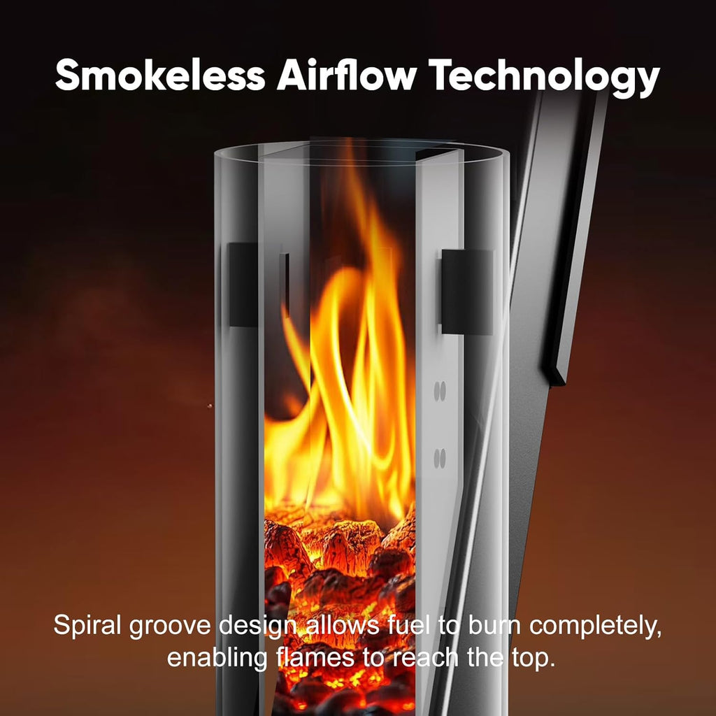 New Rocket Stove 58 Inch, Smokeless Wood Pellet Patio Heater, Wood Pellet Fire Pits for Outside, Portable Pellet Heater