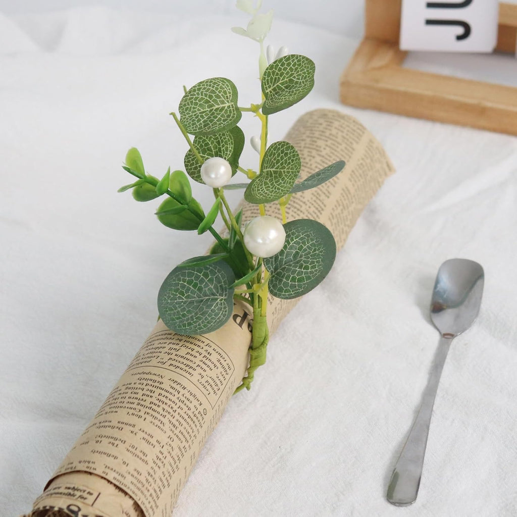 Napkin Rings - Mini Greenery Eucalyptus Leaf Napkins Rings for Wedding Table Decor, Flower Napkin Ring - Set of 12