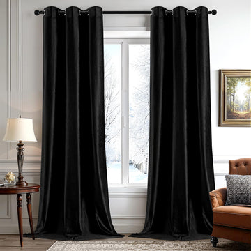 Black Velvet Curtains 84 Inches Long 2 Panels