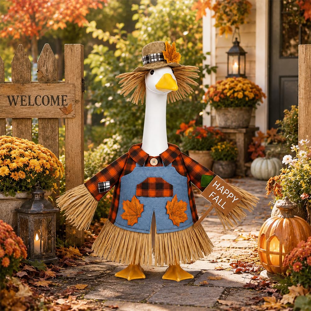 Fall Goose Outfit Scarecrow Porch Goose Clothes for Outdoor Lawn Decor