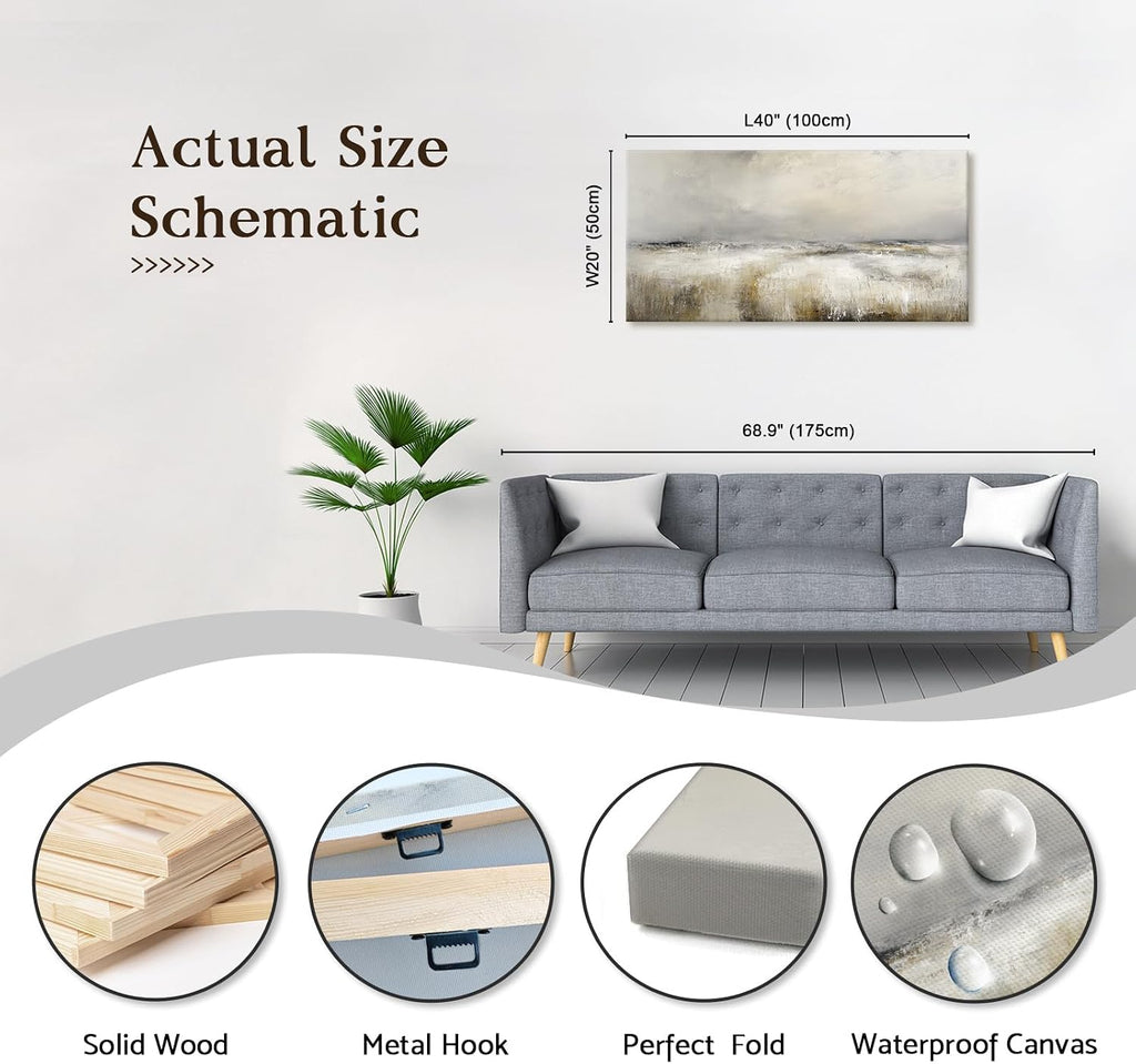 Large Neutral Abstract Canvas Wall Art Modern Landscape Painting Prints Beige Gray Artwork Minimalist Panoramic