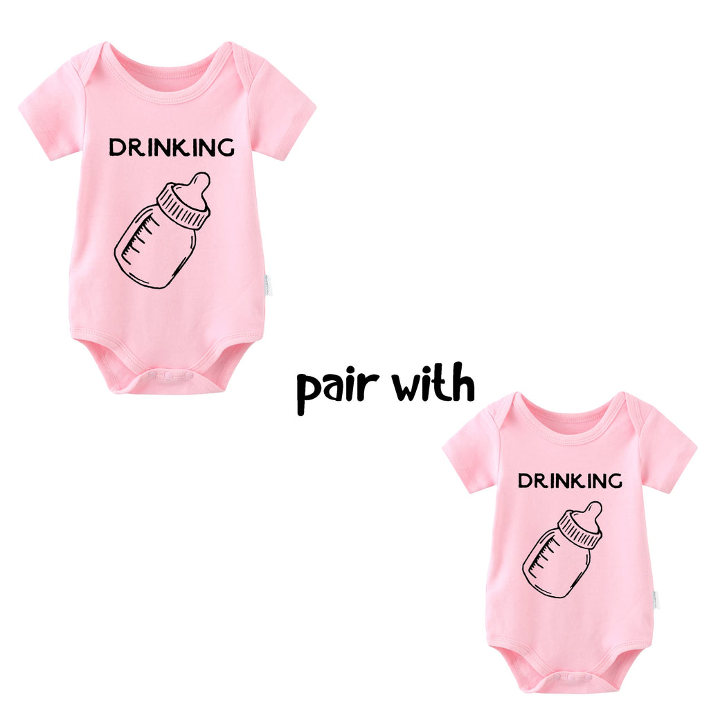 2-Pack Baby Twins Bodysuits Drinking Buddies Infant Clothes Funny Twin Unisex Romper (pb )