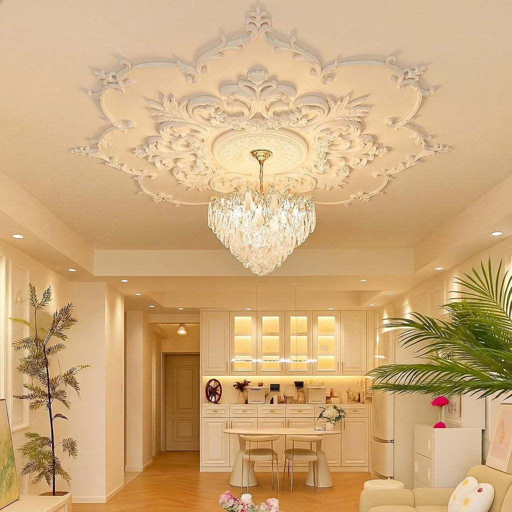43.3'' Large PU Ceiling Medallion Combination Decorative 2.36'' ID French Style Chandelier Base Ceiling Medallion for