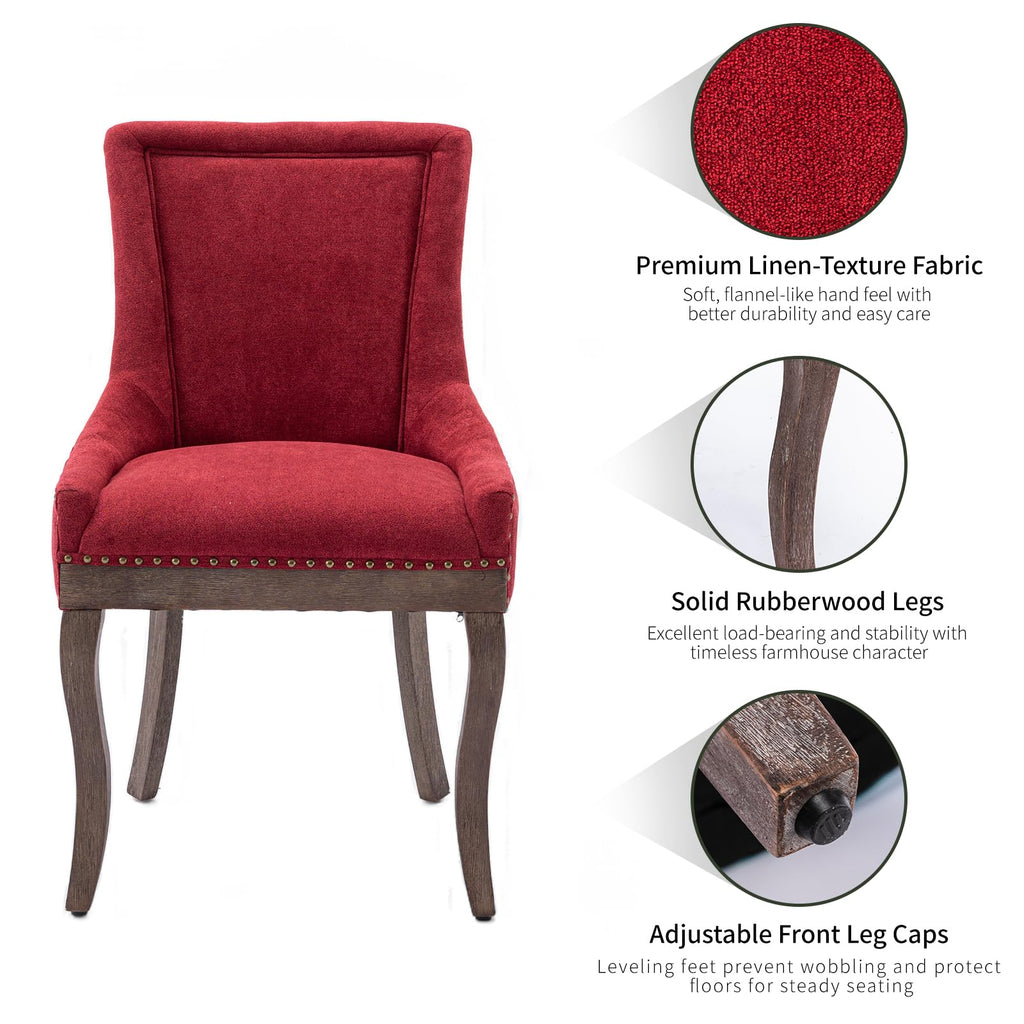 Modern Dining Chairs Set of 8, Fabric Upholstered High Back Chairs with Nailhead Trim and Curved Solid Wood Legs