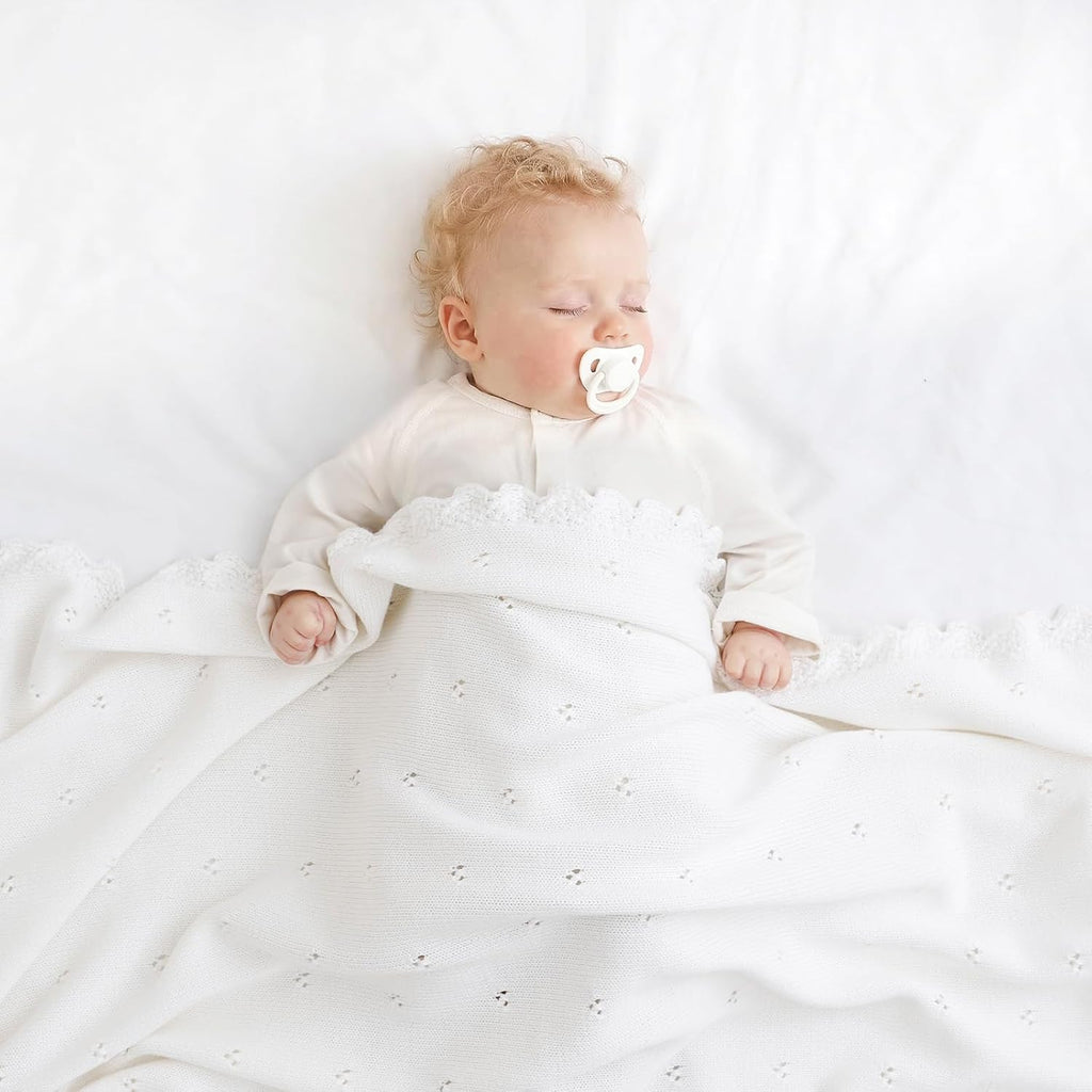 Organic Cotton Baby Blanket for Boys Girls, 30x40 Inch (White)