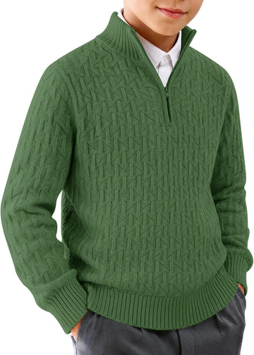 Boys Quarter Zip Sweater Textured Knit Mock Neck Pullover Tops