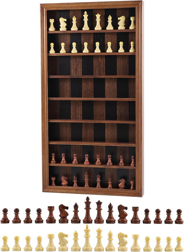 Giant Wall Mounted Chess Board Set, Wooden Wall Chess Board with 32 Carved Chess Pieces, Chess Wall Art Vertical - Set of 32