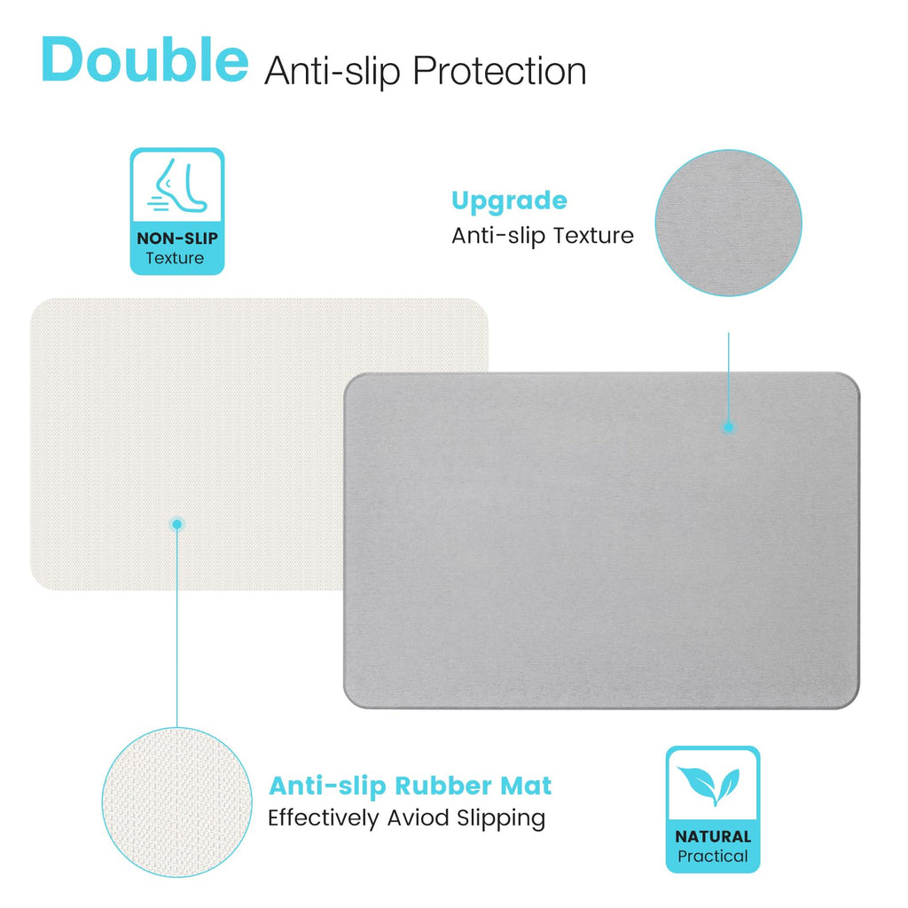 Premium Quick Dry Diatomite Stone Bath Mat, 23.6" x 15.4" Light Gray