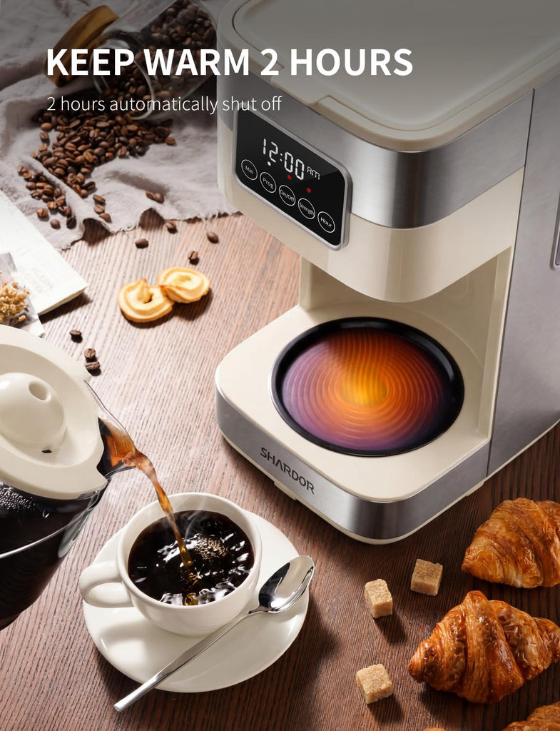 10-Cup Programmable Coffee Maker, Regular & Strong Brew Drip Coffee Machine, Auto Shut Off, Permanent Filter (Beige)