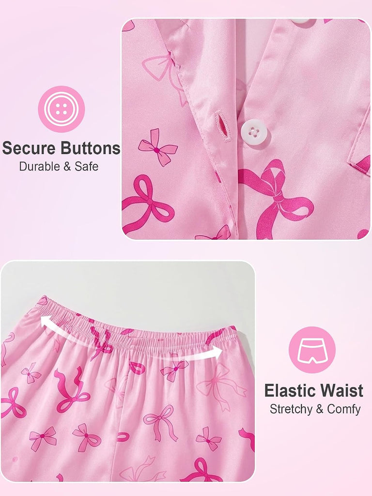 Girls Pajama Set 2 Piece Silk Satin Sleepwear for Toddlers Kids