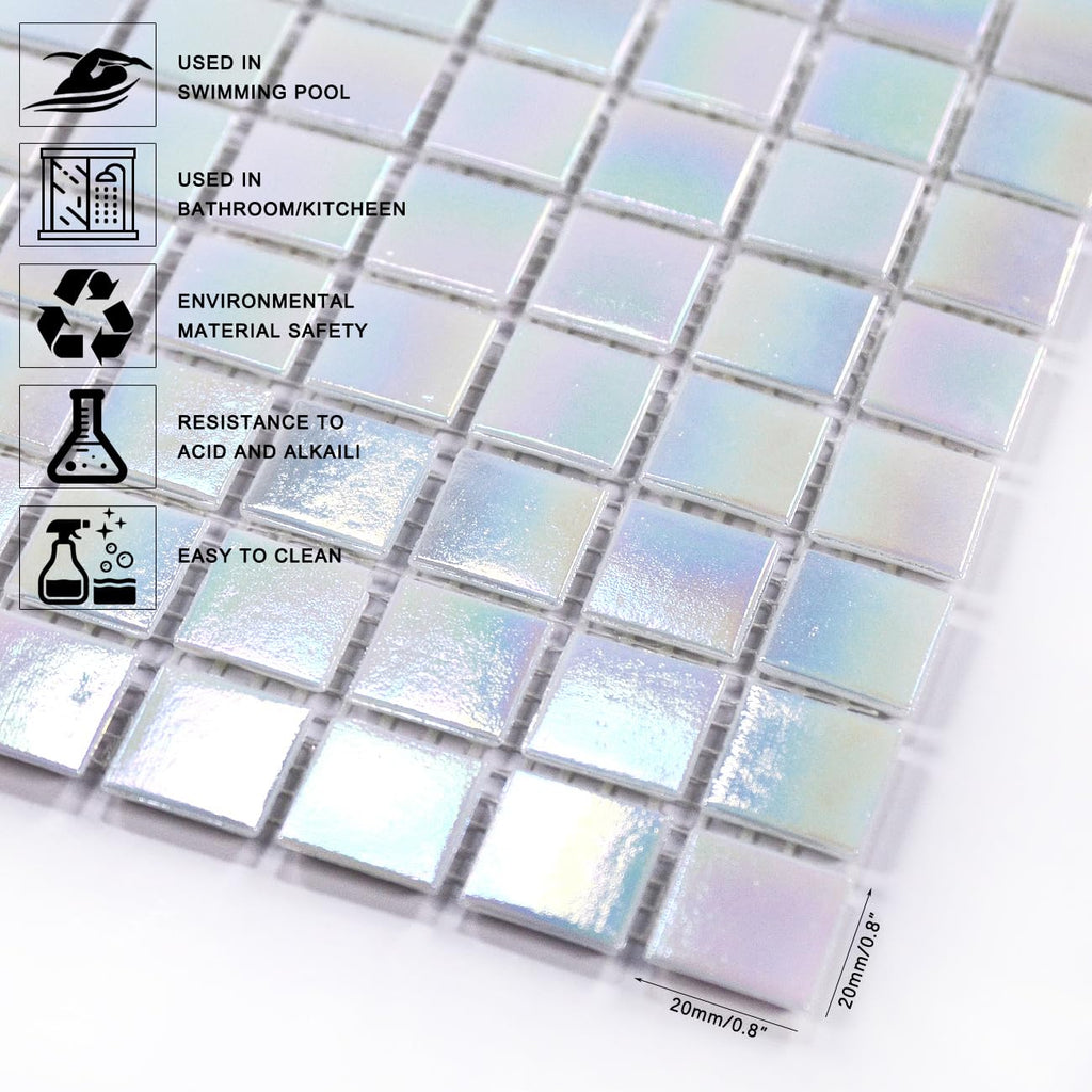 11.5sq.ft Iridescent White Glass Mosaic Tile , Pool, Backsplash