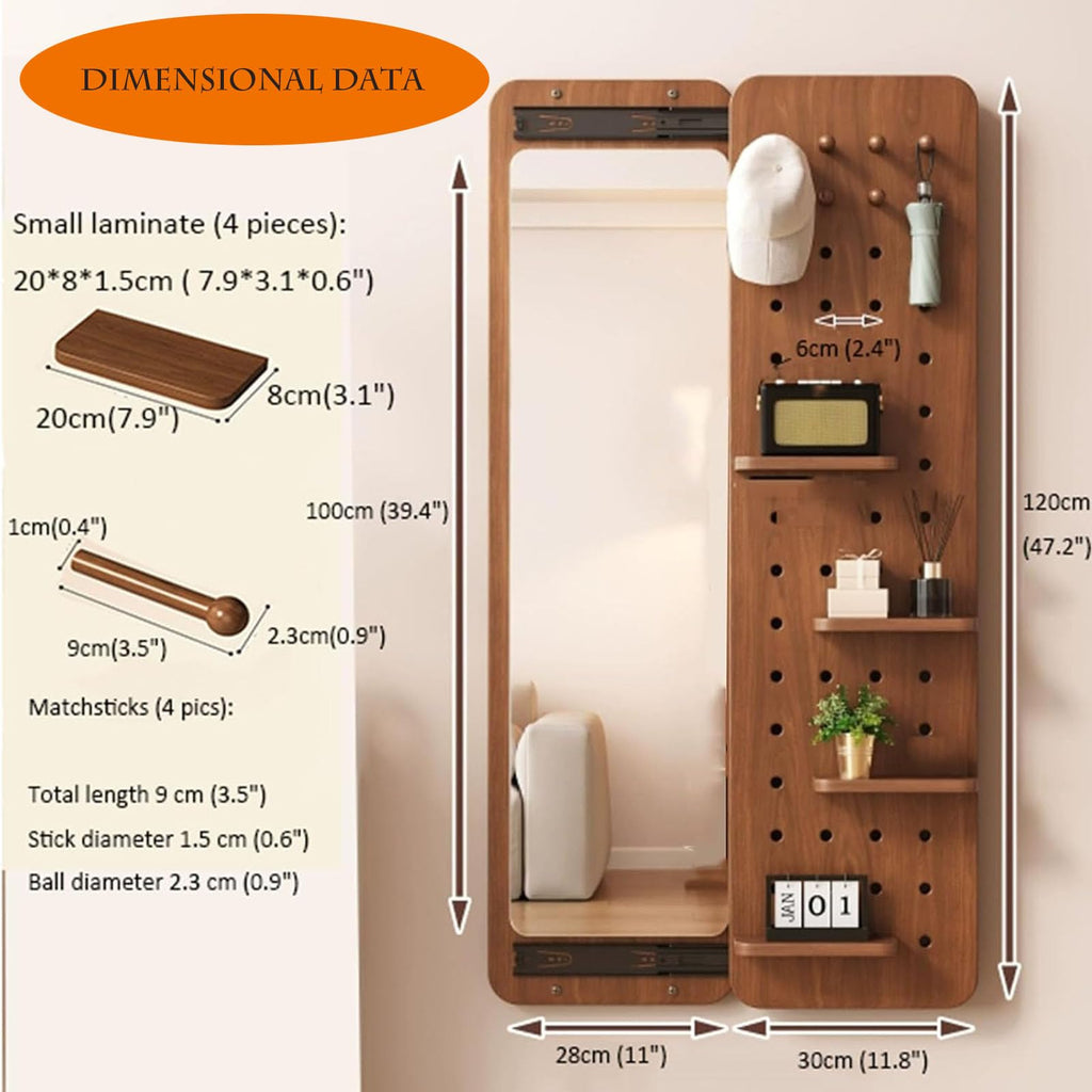 Sliding Wall Mirror,Full Length Mirror with Shelf and Hooks
