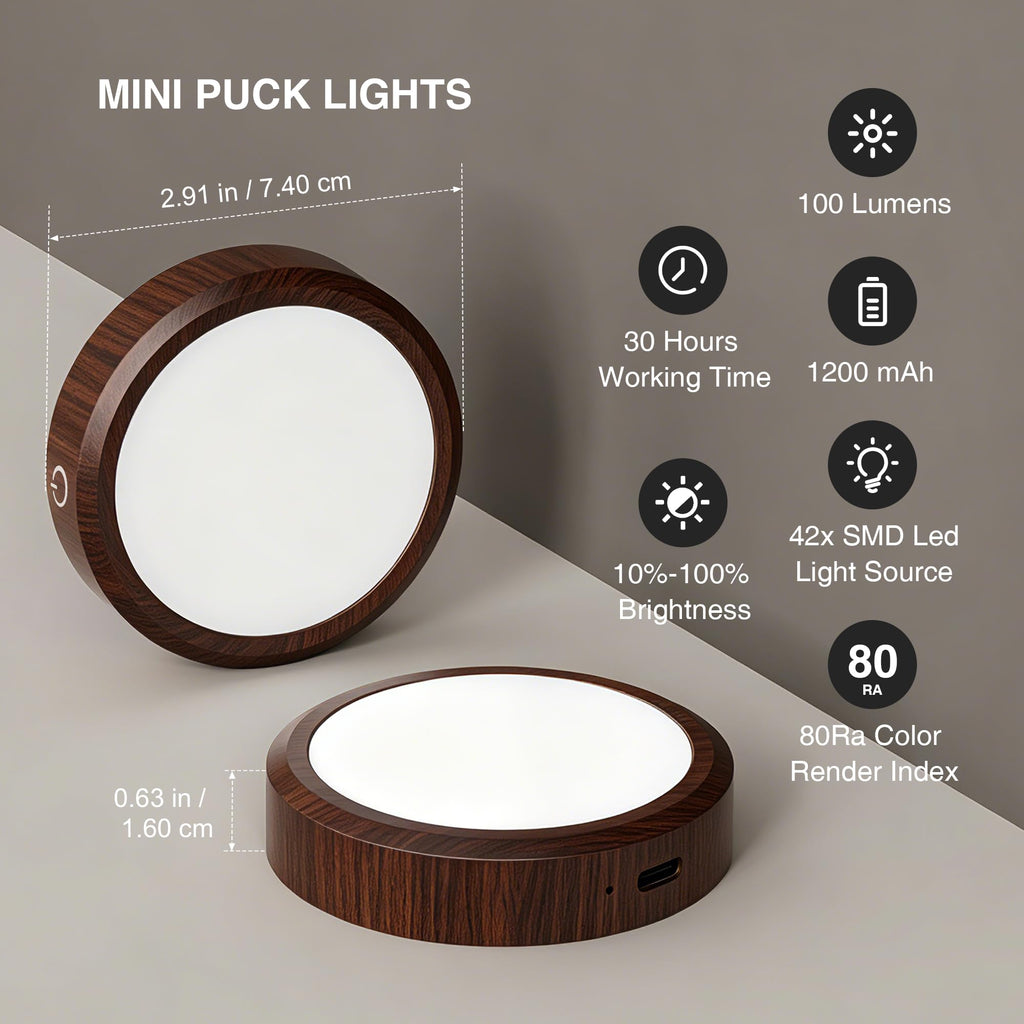 Puck Lights with Remote Control Rechargeable, Full-Screen Wireless LED Under Cabinet Lighting with Light Guide
